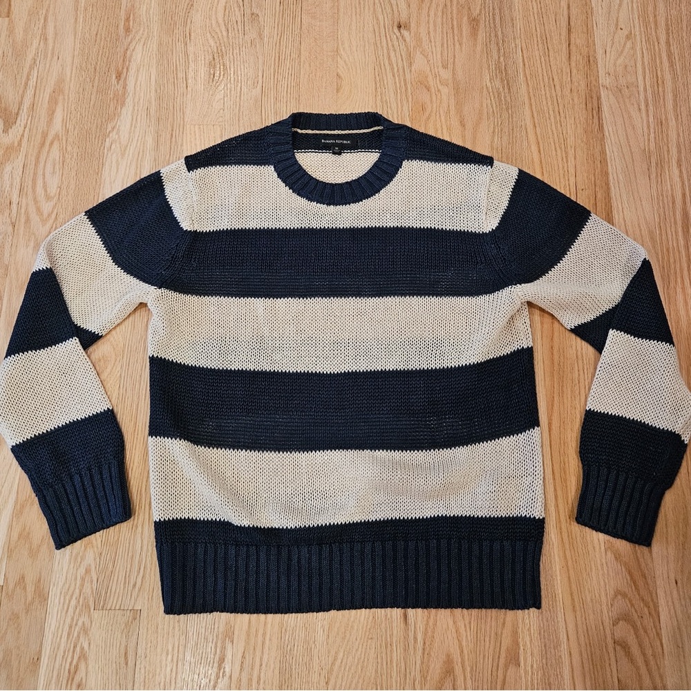 NWOT - Navy and Cream Striped Linen Sweater